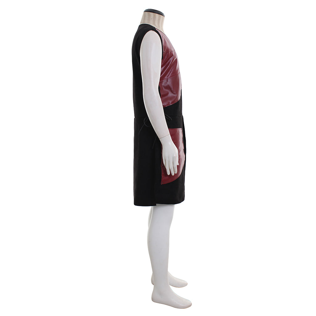Men's Medieval Black Sleeveless Tunic with Burgundy Faux Leather Patches Cosplay Stage Costume for Halloween hristmas Party Themed Party