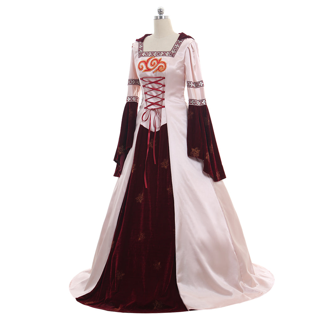 Medieval Women Viking Pink And Burgundy Cosplay Costume Adult Renaissance Ancient Gown With Lace Up Norse Gothic Ladies Halloween Christmas Dress