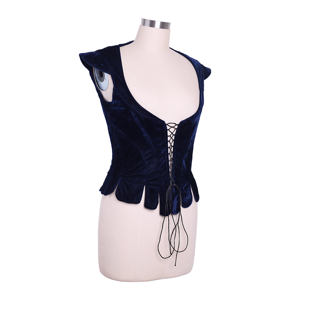 Medieval Lady's Waistcoat Renaissance VestGothic Navy Blue Velvet Corset Women Adult Renaissance Lace Up Bustier Top Cosplay Costume Ladies Halloween Christmas Outfit
