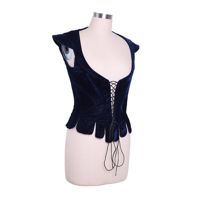 Medieval Lady's Waistcoat Renaissance VestGothic Navy Blue Velvet Corset Women Adult Renaissance Lace Up Bustier Top Cosplay Costume Ladies Halloween Christmas Outfit