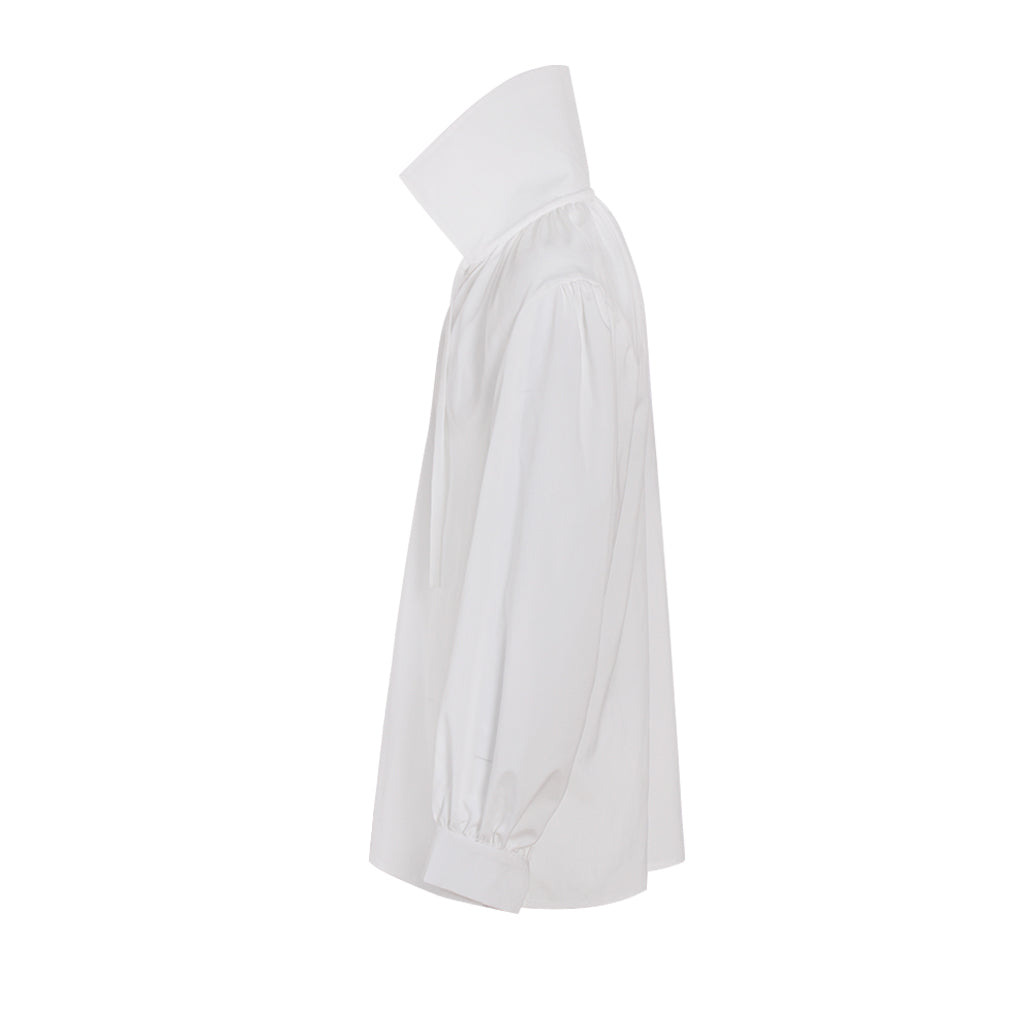 Medieval White High Collar Drawstring V-Neck Balloon Sleeve Blouse  for Historical Reenactments Cosplay Events Halloween Christmas or Parties