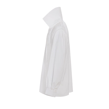 Medieval White High Collar Drawstring V-Neck Balloon Sleeve Blouse  for Historical Reenactments Cosplay Events Halloween Christmas or Parties
