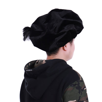 Medieval Black Hat with Gold Greek Key Pattern Trim