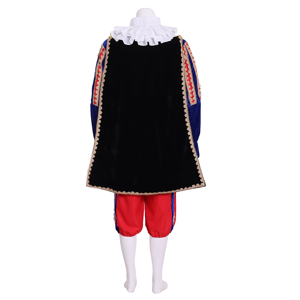 Men's Renaissance Colorful Doublet with Gold Trim, Red Breeches and Ruffled Shirt for Cosplay or Themed Events Halloween Christmas or Themed Parties