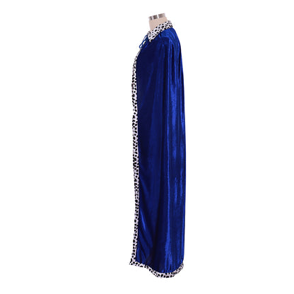 Medieval Red Full-Length Cloak with Leopard Print Trim Detailing