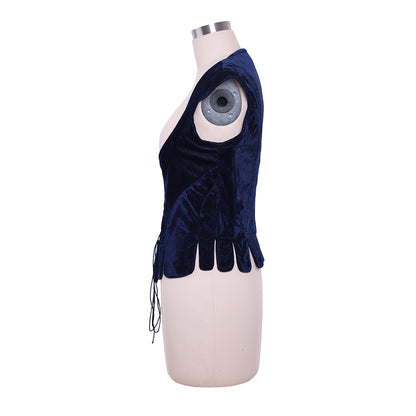 Medieval Lady's Waistcoat Renaissance VestGothic Navy Blue Velvet Corset Women Adult Renaissance Lace Up Bustier Top Cosplay Costume Ladies Halloween Christmas Outfit