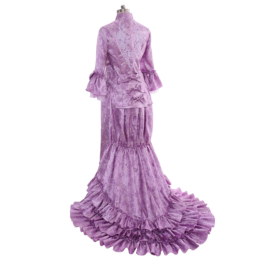 Victorian Gothic Vintage Inspired Dress Party Costume Prom Dress Princess Shakespeare Purple Patterned Flare Cuff Sleeve Women's Halloween Carnival Valentine's Day Party Evening Party Masquerade Adults' Dress All