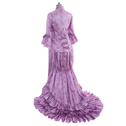 Victorian Gothic Vintage Inspired Dress Party Costume Prom Dress Princess Shakespeare Purple Patterned Flare Cuff Sleeve Women's Halloween Carnival Valentine's Day Party Evening Party Masquerade Adults' Dress All