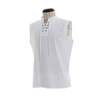 Medieval Men's White Sleeveless Top with Lace up Neckline for Cosplay Themed Events Halloween Christmas or Parties