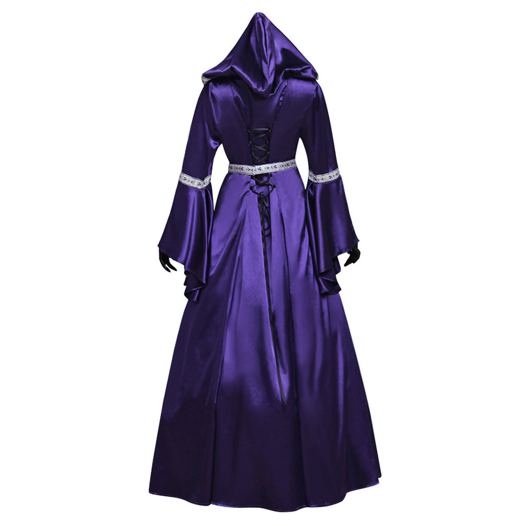 Medieval Vintage Regency Dress Square Neck Purple White Gown Medieval Cosplay Costume Long Sleeve With Trim Renaissance Gown Women Cosplay Costume Adult Ladies Halloween Christmas Dress
