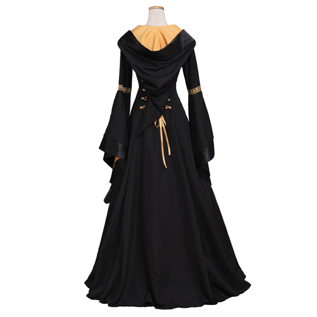 Medieval Women Gothic Black Cosplay Costume Adult Renaissance Ancient Gown With Lace - Up Long Sleeve Victorian Ladies Halloween Christmas Maxi Dress