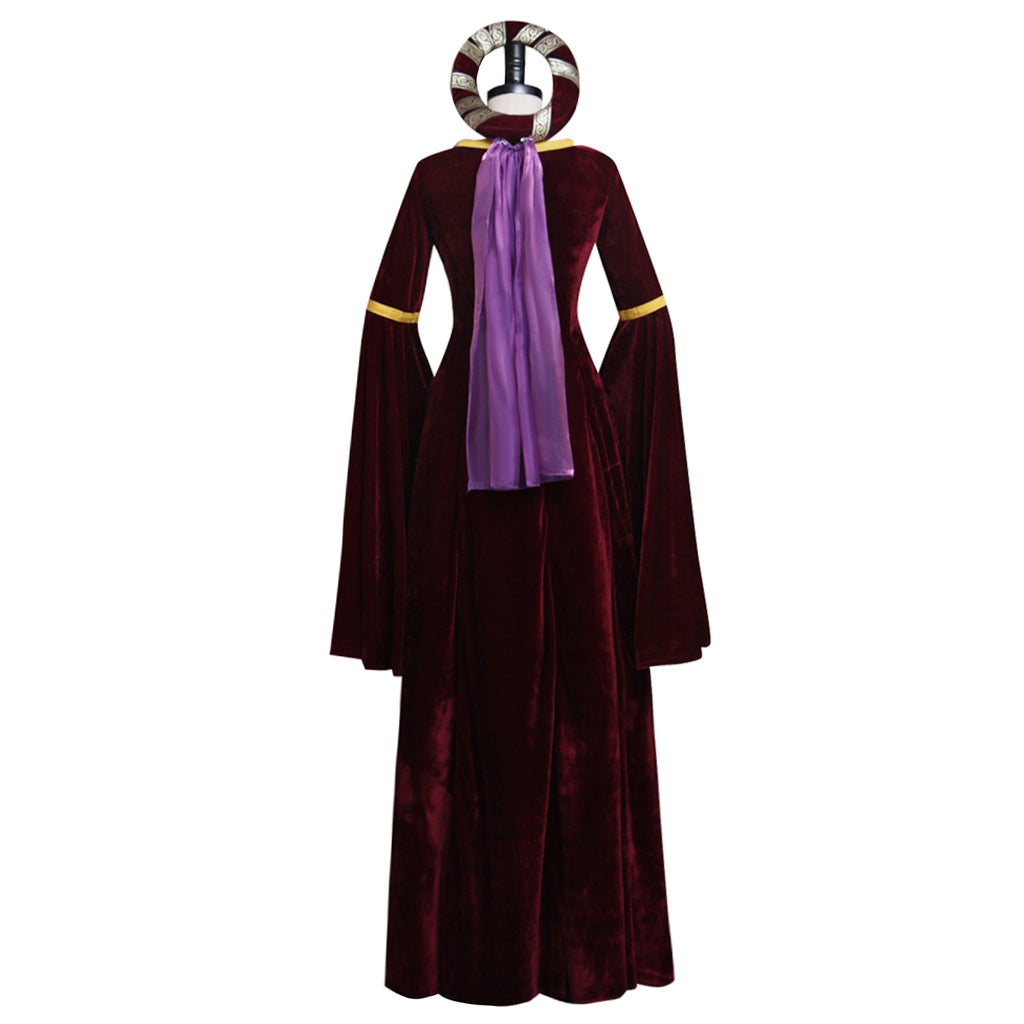 Medieval Vintage Regency Dress Round Neck Burgundy Velvet Gown With Gold Trim Long Flared Sleeve Renaissance Cosplay Costume Adult Ladies Halloween Christmas Dress