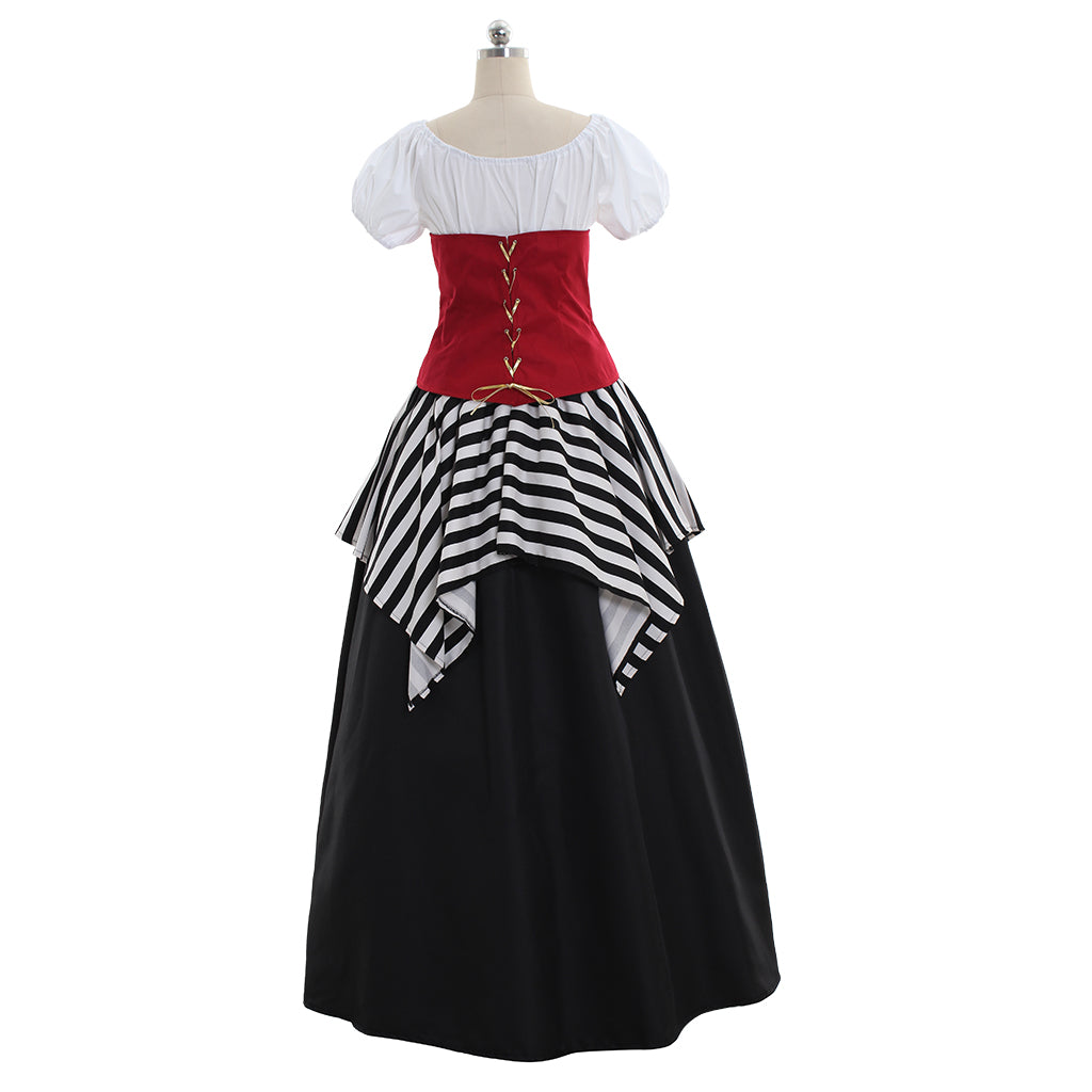 Medieval Women Viking Red Black And White Striped Cosplay Costume Adult Renaissance Ancient Gown Norse Gothic Ladies Halloween Christmas Dress