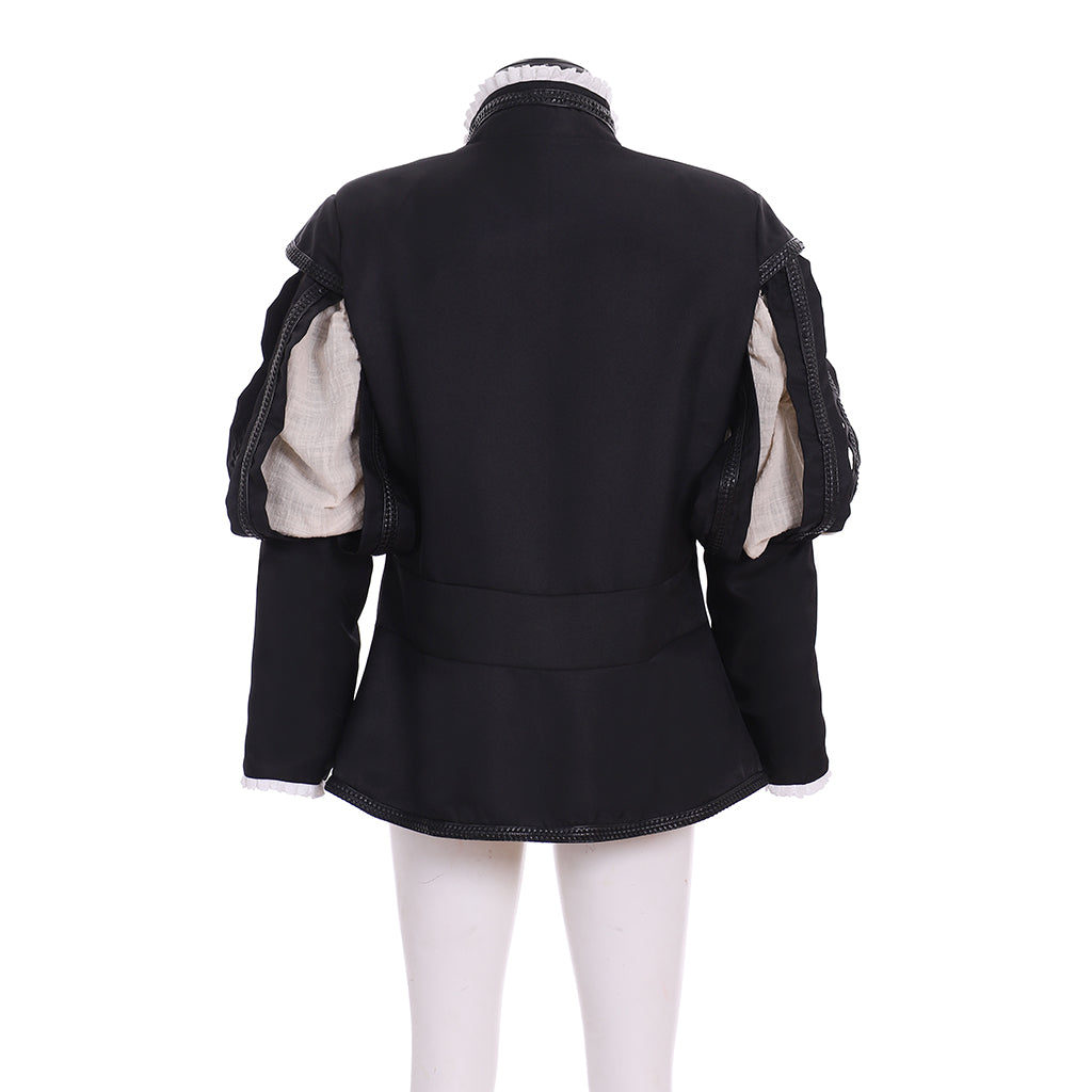 Men's Renaissance Black Coat with Asymmetric Cloak and Silver Buttons for Cosplay or Themed Events Halloween Christmas or Themed Parties