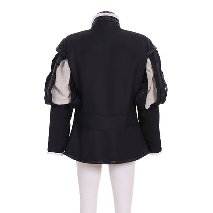 Men's Renaissance Black Coat with Asymmetric Cloak and Silver Buttons for Cosplay or Themed Events Halloween Christmas or Themed Parties