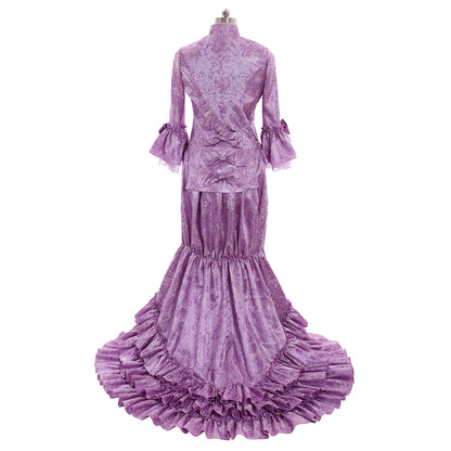 Victorian Gothic Vintage Inspired Dress Party Costume Prom Dress Princess Shakespeare Purple Patterned Flare Cuff Sleeve Women's Halloween Carnival Valentine's Day Party Evening Party Masquerade Adults' Dress All