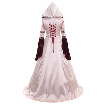 Medieval Women Viking Pink And Burgundy Cosplay Costume Adult Renaissance Ancient Gown With Lace Up Norse Gothic Ladies Halloween Christmas Dress