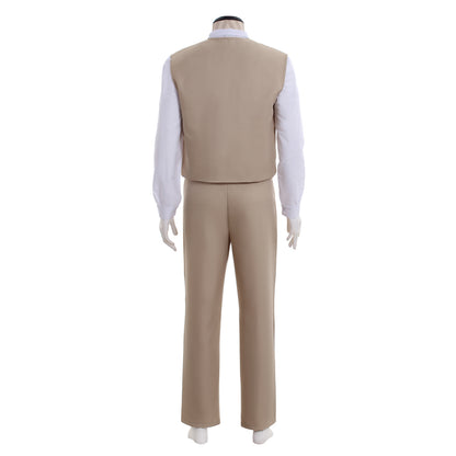 Medieval Men's Beige Three Piece Suit with Black Bow Tie Costume for Cosplay Themed Events Halloween Christmas or Themed Parties