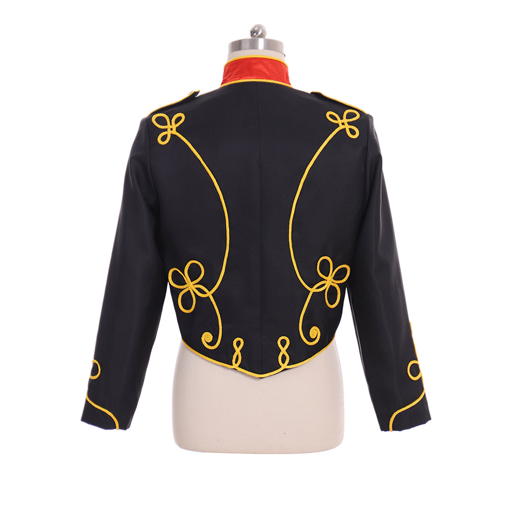 Military Inspired Men's Black Jacket with Gold Trim and Red Sash for Cosplay or Themed Events Halloween Christmas or Themed Parties