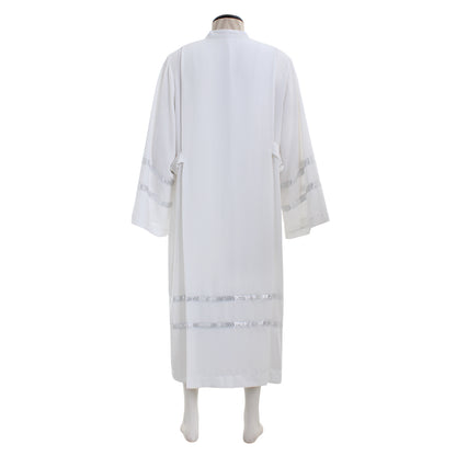 Medieva Men's White Liturgical Robe with Silver Trim and Embroidered Wheat  Floral Motifs
