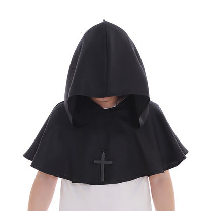 Medieval Gothic Hooded Short Cloak Cropped Cape for Cosplay  Halloween Costumes