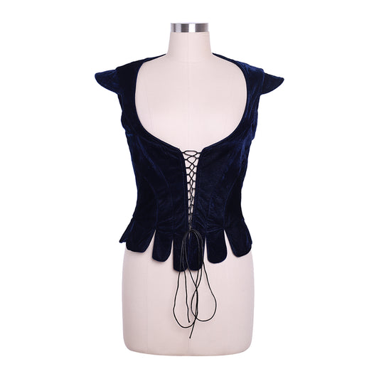 Medieval Lady's Waistcoat Renaissance VestGothic Navy Blue Velvet Corset Women Adult Renaissance Lace Up Bustier Top Cosplay Costume Ladies Halloween Christmas Outfit