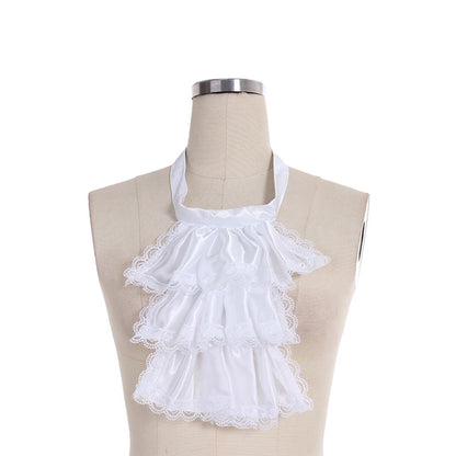 Medieval White Tiered Ruffle Halter Neckline with Lace Trim Gothic Ladies Halloween Party Outerwear