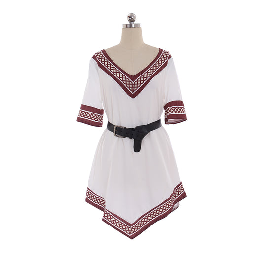 Medieval Women Viking White Cosplay  Costume Adult Renaisssance Ancient Tunic With Belt Norse Gothic Ladies Halloween  Charistams V-Neck Dress
