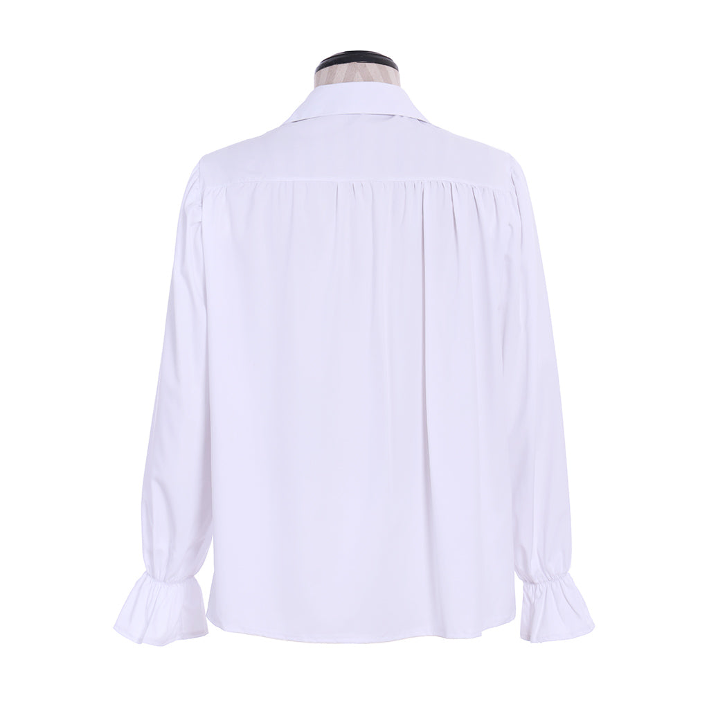 Medieval Men's White Long  Sleeve Shirt with Ruffled Lace  up Neckline and Flared Cuffs for Cosplay Themed Events Halloween Christmas or Parties