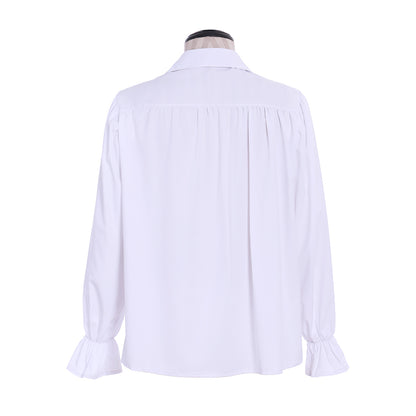 Medieval Men's White Long  Sleeve Shirt with Ruffled Lace  up Neckline and Flared Cuffs for Cosplay Themed Events Halloween Christmas or Parties
