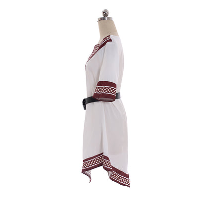 Medieval Women Viking White Cosplay  Costume Adult Renaisssance Ancient Tunic With Belt Norse Gothic Ladies Halloween  Charistams V-Neck Dress