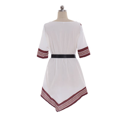 Medieval Women Viking White Cosplay  Costume Adult Renaisssance Ancient Tunic With Belt Norse Gothic Ladies Halloween  Charistams V-Neck Dress