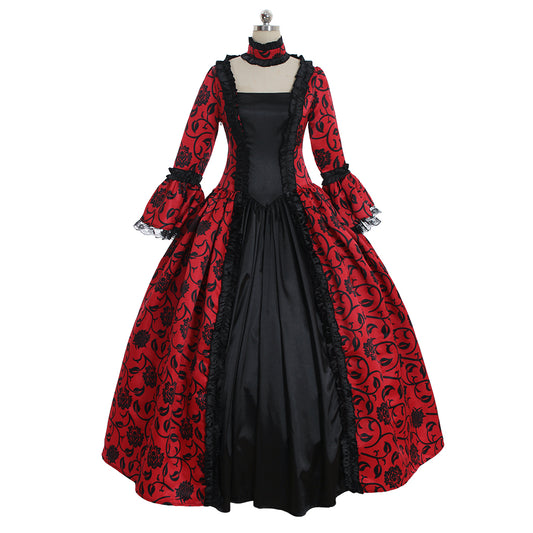 Gothic Rococo Victorian Party Costume Ball Gown Prom Dress Princess Lace print  Women's Royal Masquerade Party Carnival of Venice Adults' Dress