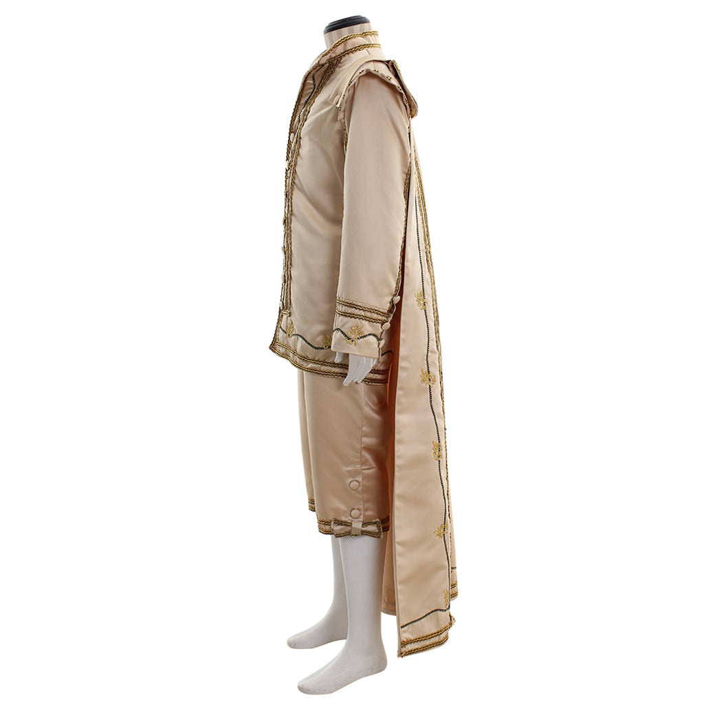 Medieval Victorian Men's Beige Gold Embroidered Caped Noble Court Costume Set Cosplay Stage Outfit Adult Halloween Christmas Party Themed Outfit