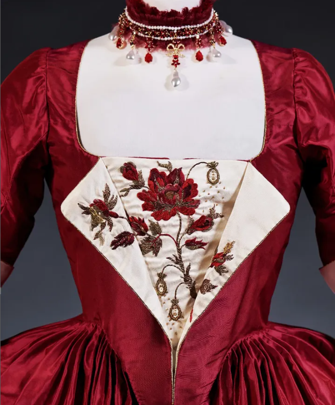 Rococo Style Red Satin Gown with ELayered Overskirt for Historical Reenactments Royal Court Halloween Christmas