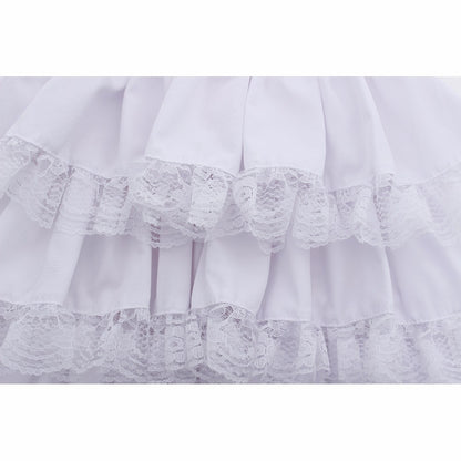 Gothic Lolita Women's White High-Waisted Layered Ruffle Skirt with Lace Trim