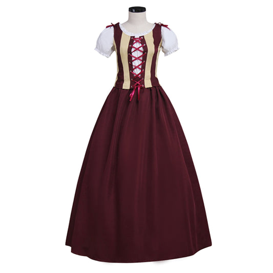 Medieval Renaissance Cosplay Costume Short Sleeve Corset Style Burgundy Gown Adult Ladies Halloween Renaissance Festival Dress