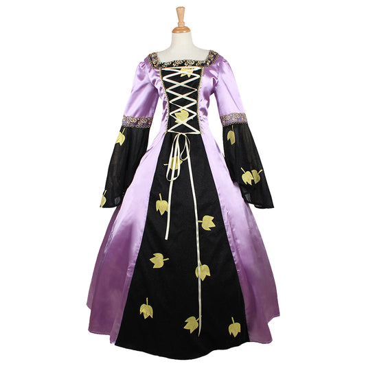 Medieval Women Renaissance Purple & Black Cosplay Costume Adult Ancient Gown With Lace Up  Floral Details Gothic Ladies Halloween Christmas Dress
