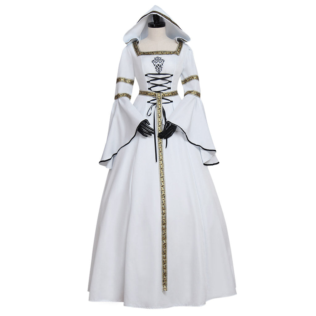 Medieval Vintage Regency Dress Hooded Black Red Gown Viking Cosplay  Costume  Long Sleeve With Lace - up Renaissance Gown Women Cosplay Costume Adult Ladies Halloween Christmas Dress