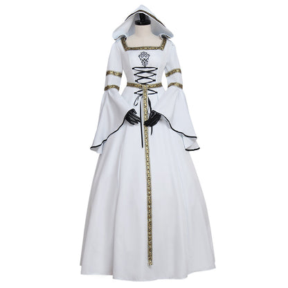 Medieval Vintage Regency Dress Hooded Black Red Gown Viking Cosplay  Costume  Long Sleeve With Lace - up Renaissance Gown Women Cosplay Costume Adult Ladies Halloween Christmas Dress