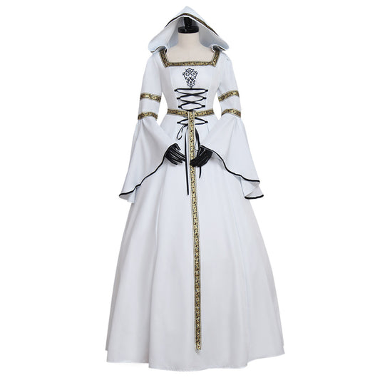 Medieval Vintage Regency Dress Hooded Black Red Gown Viking Cosplay  Costume  Long Sleeve With Lace - up Renaissance Gown Women Cosplay Costume Adult Ladies Halloween Christmas Dress