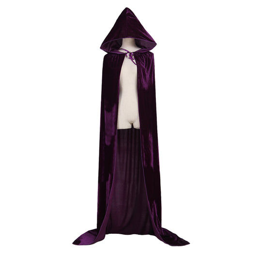 Medieval Hooded Velvet Cloak Adult Renaissance Vintage Cosplay Long Robe