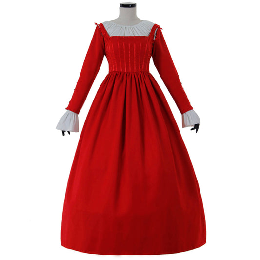 Medieval Women Victorian Renaissance Cosplay Costume Gothic Steampunk Square Neck Flared Sleeve Corset Style Solid Red Gown Adult Ladies Halloween Christmas Dress