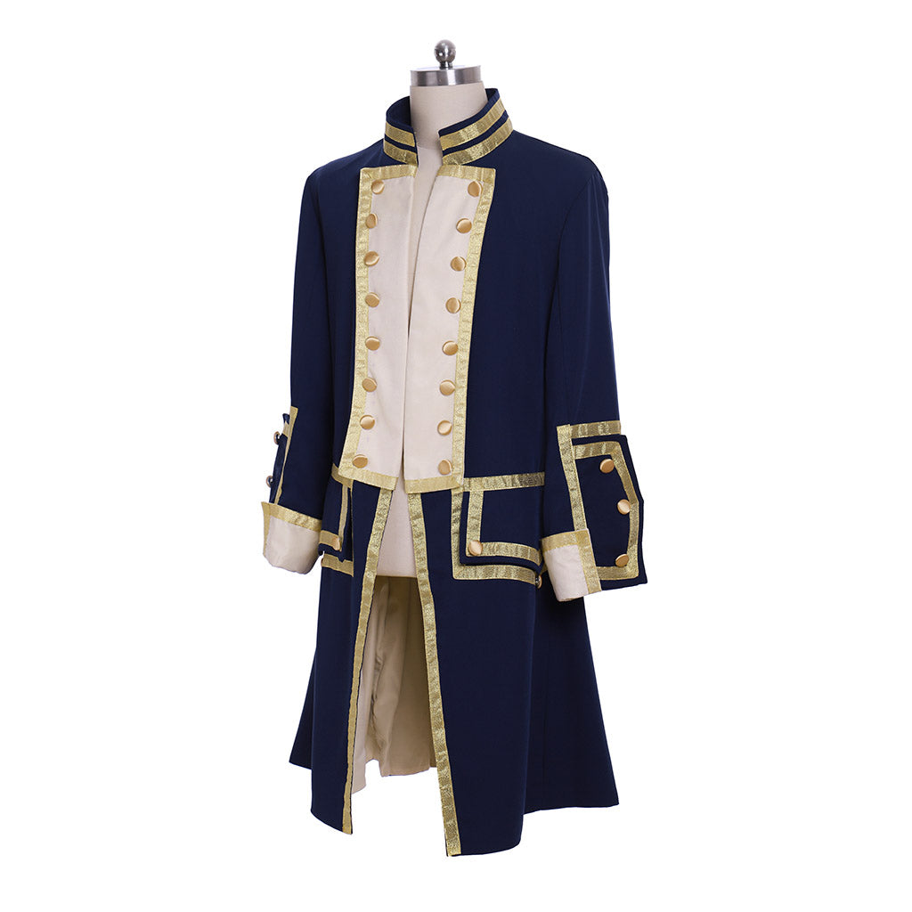 Regency Men's Navy Blue Gold Embellished Noble Military Inspired Court Costume Cosplay Stage Outfit Adult Halloween Christmas Party Themed Outfit