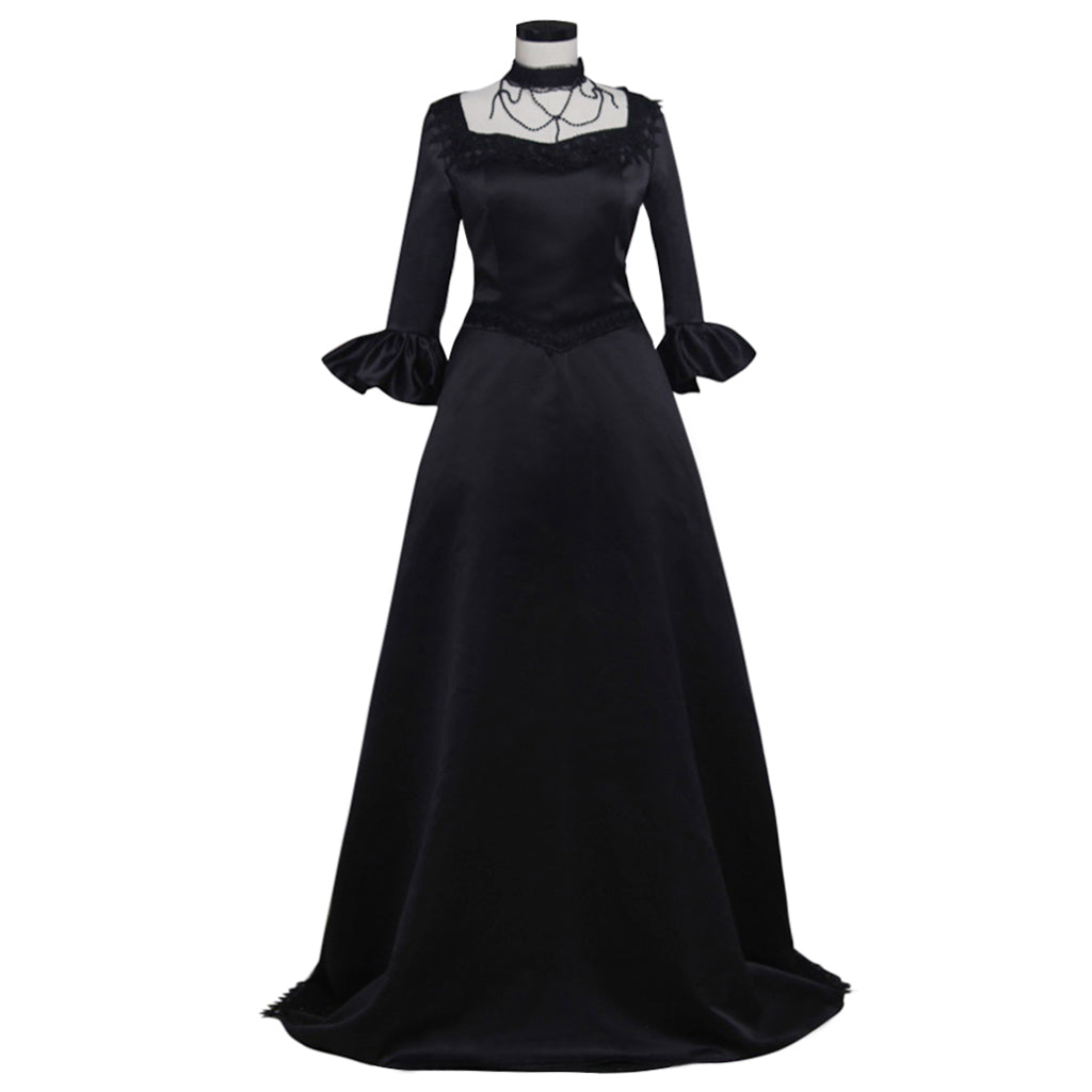 Victorian Rococo Medieval Floor Length Dress Party Costume Square Neck Ruffle Sleeve Black Solid Color Ball Gown Women's Halloween Carnival Party Evening Dress Valentine's Day Party Masquerade Adults' Dress All