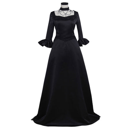 Victorian Rococo Medieval Floor Length Dress Party Costume Square Neck Ruffle Sleeve Black Solid Color Ball Gown Women's Halloween Carnival Party Evening Dress Valentine's Day Party Masquerade Adults' Dress All