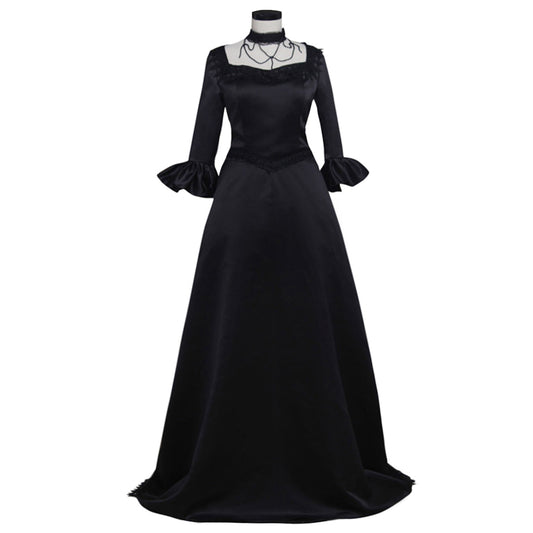 Victorian Rococo Medieval Floor Length Dress Party Costume Square Neck Ruffle Sleeve Black Solid Color Ball Gown Women's Halloween Carnival Party Evening Dress Valentine's Day Party Masquerade Adults' Dress All