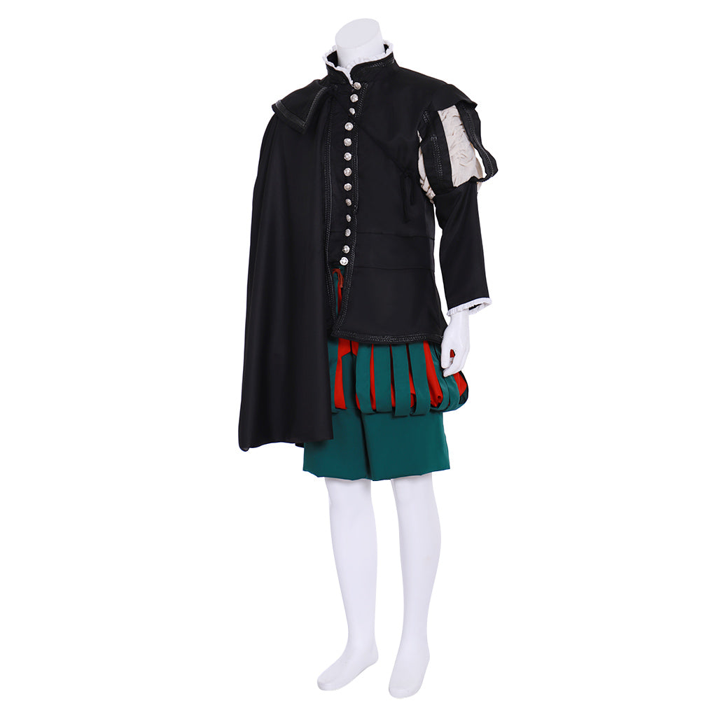 Medieval Men's Black Jacket with White Details and Green Breeches for Cosplay or Themed Events Halloween Christmas or Themed Parties