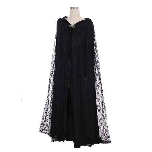 Medieval Gothic Black Cloak with Sheer Lace Sleeves