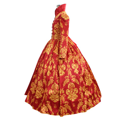 Victorian Rococo Medieval Floor - Length Dress Ball Gown Party Costume Princess Floral - Patterned Ball Gown Long - Sleeve Red Women’s Royal Halloween Carnival Party Prom Carnival of Venice Dress